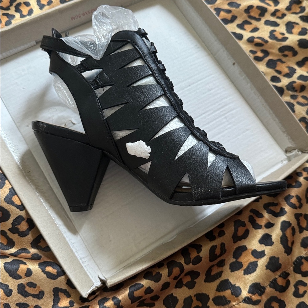 Black Cutout Heeled Sandals